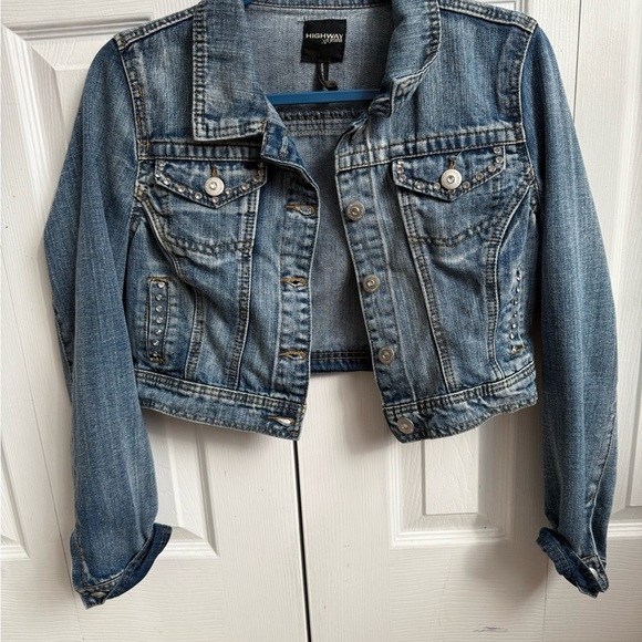 Highway Jeans Blue Denim Jacket with Rhinestones. - Picture 2 of 10